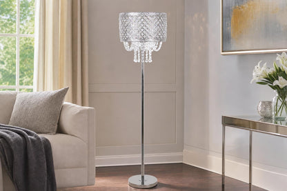 "Crystal Elegance I" Metal Floor Lamp - Polished Nickel / Clear Crystal