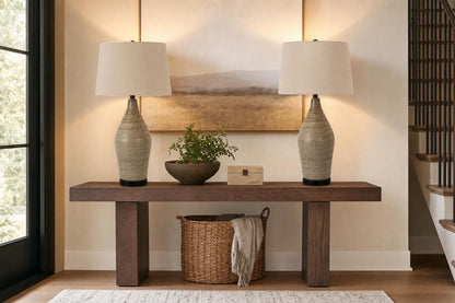 "Serene Stone" Ceramic Table Lamp (Set of 2) - Natural Finishes/Matte Black