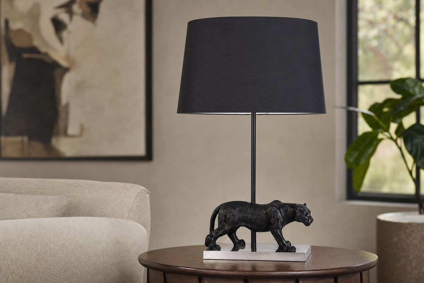 "Panther Noir" Resin Table Lamp (Set of 2) - Black Resin/Pn On Metal