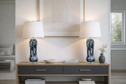 Tidal Elegance Art Glass & Crystal Table Lamp (Set of 2) - Deep Sea Swirl / Clear Crystal
