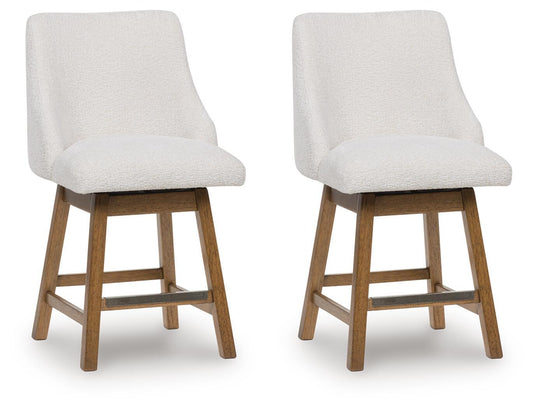 Cabalynn - Upholstered Swivel Barstool (Set of 2) - Oatmeal / Light Brown