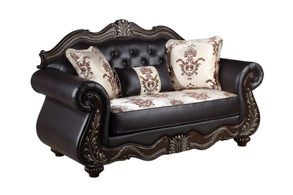 Maximus - Loveseat Frame, Cushion, Arms, Legs & 3 Pillows - Dark Brown