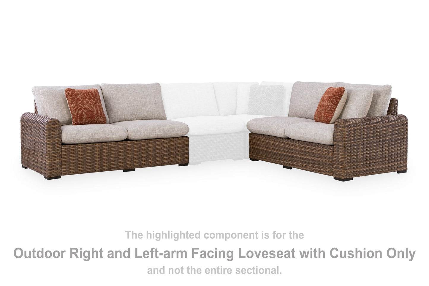 Dolan Creek - RAF/LAF Loveseat With Cushion (Set of 2) - Beige / Brown