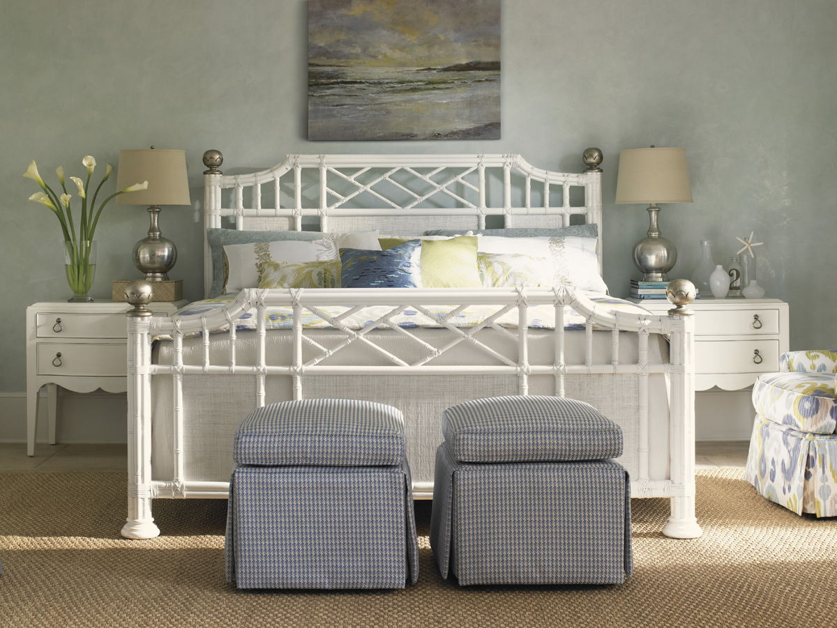 Ivory Key - Half Moon Caye Ottoman - Blue / Orange