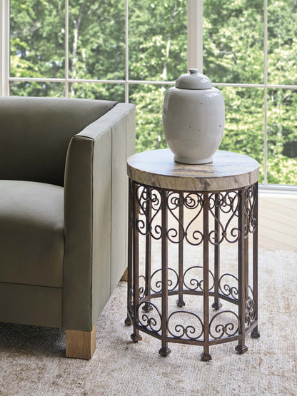 Montecito - Lowery Round Metal Accent Table - Beige / Dark Brown