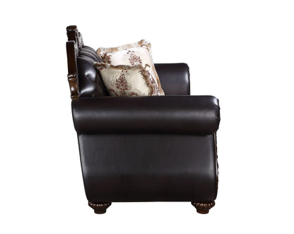 Maximus - Loveseat Frame, Cushion, Arms, Legs & 3 Pillows - Dark Brown
