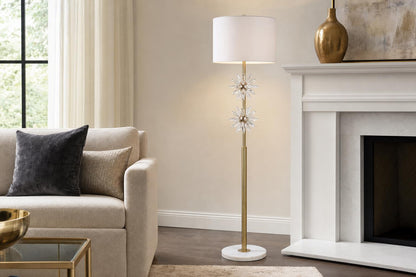 "Crystal Bloom I" Metal And Crystal Floor Lamp - Soft Gold / Clear Crystal / White Marble