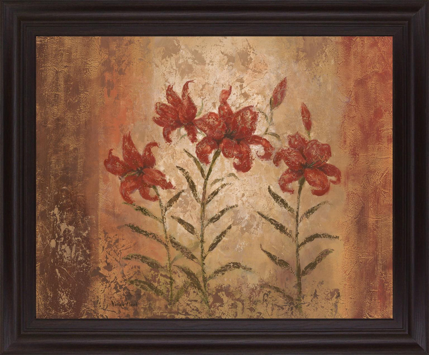 Amber Lily Trio - 28" x 34" Framed Wall Art - Light Brown