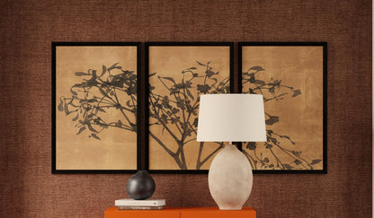 Tak Met Bloesem - Triptych Framed Print - Brown / Black