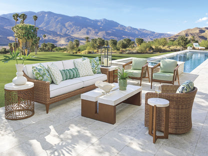 Palm Desert Poolside - Round End Table - Dark Brown / White