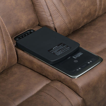 Carrow - Loveseat With Power Headrest, Footrest & Cooler, Massage, Stereo - Brown