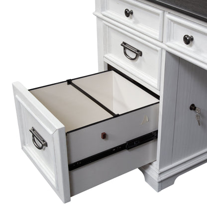 Allyson Park - L Shaped Desk With Hutch - Wirebrushed White / Charcoal