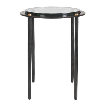 Kennington - Round Glass Accent Table - Black / Brass / Bronze