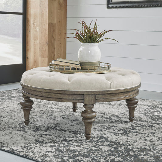 Americana Farmhouse - Round Cocktail Ottoman - Dusty Taupe