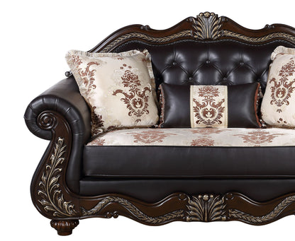 Maximus - Loveseat Frame, Cushion, Arms, Legs & 3 Pillows - Dark Brown