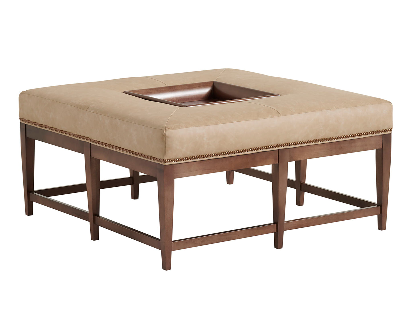 Lexington Leather - Carillon Leather Cocktail Ottoman With Removable Tray - Light Brown / Dark Brown