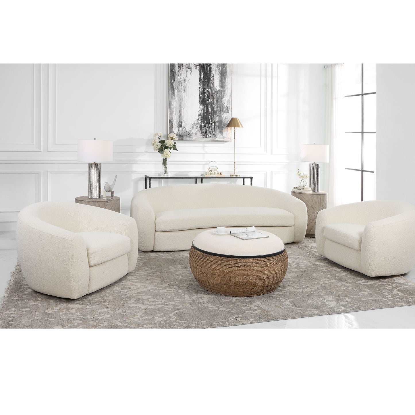 Capra - Art Deco White Swivel Chair