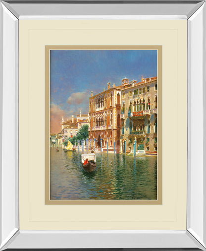 The Grand Canal, Venice By Rubens Santora - Mirror Framed Print Wall Art - Beige