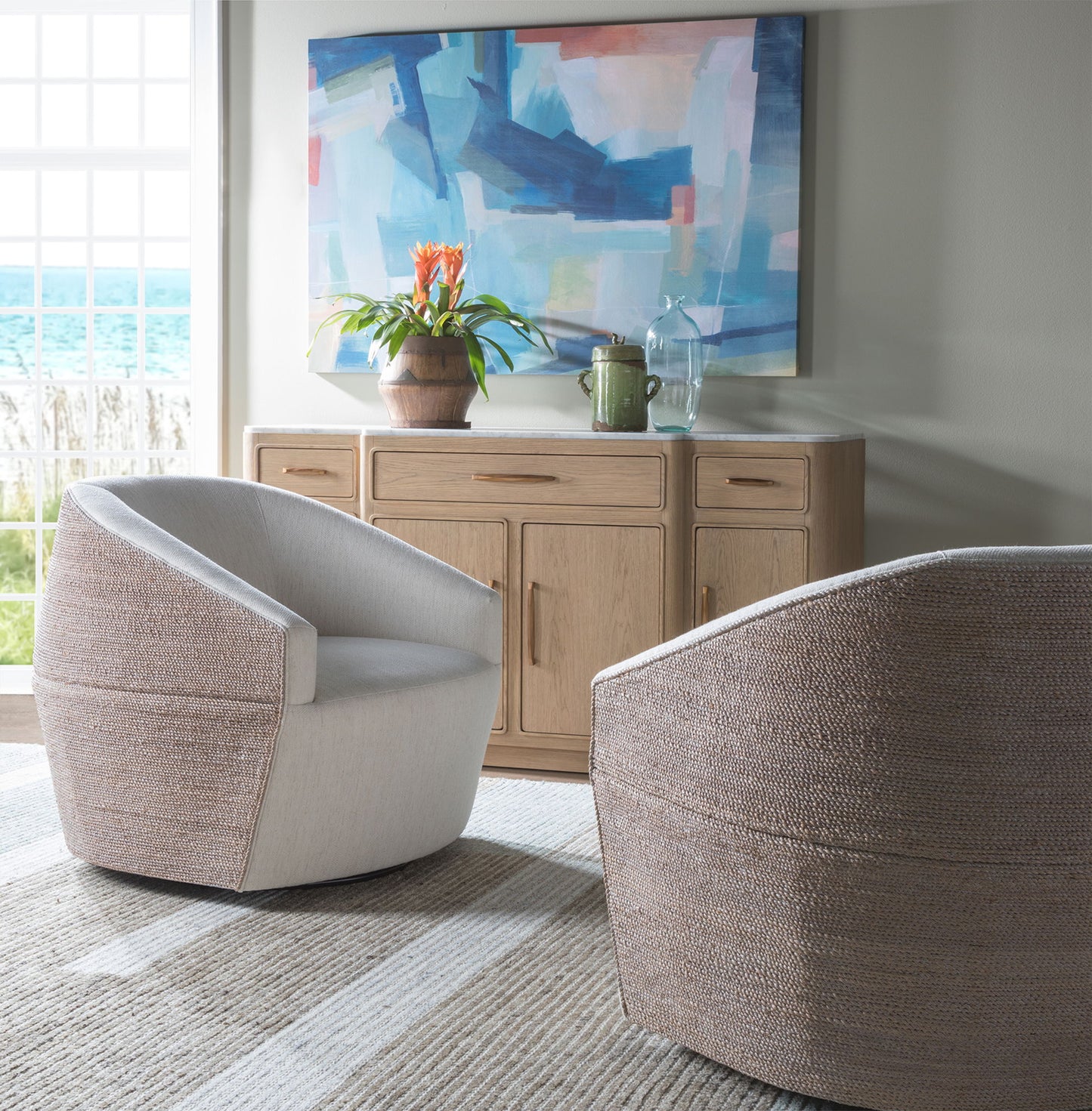 Artistica Upholstery - Natalie Woven Swivel Chair - White / Dark Brown
