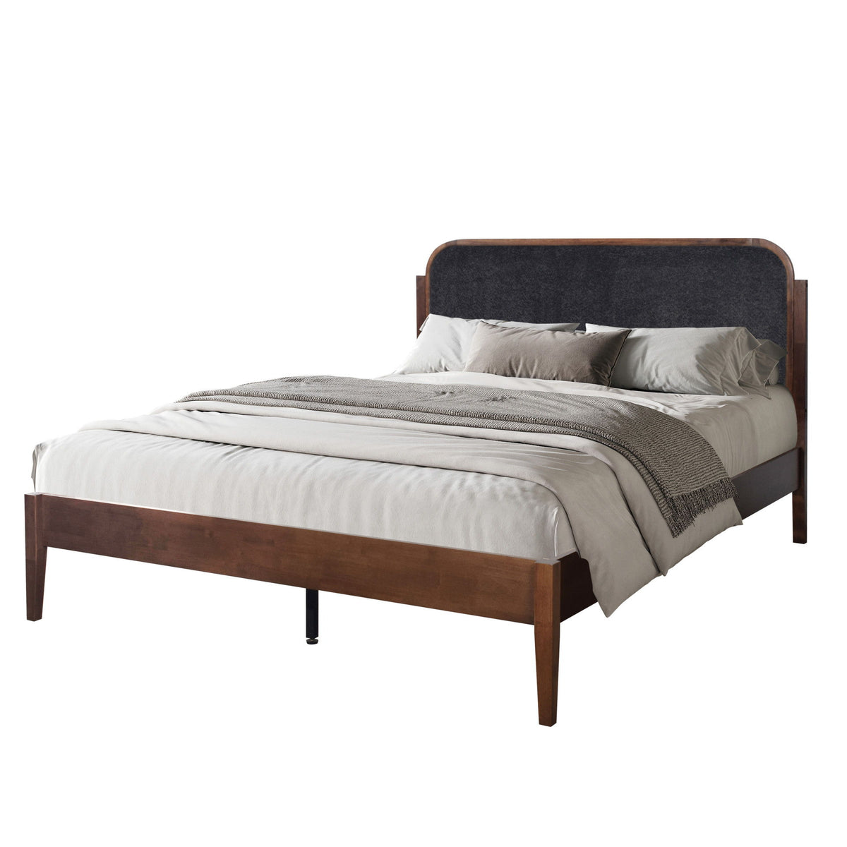 Hawthorne - 5/0 Queen Upholstered Platform Headboard - Walnut / Charcoal