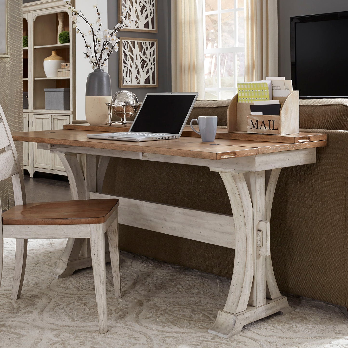 Farmhouse Reimagined - Flip Lid Sofa Table - Antique White / Chestnut Tops