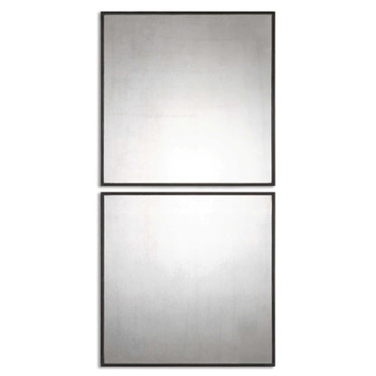 Matty Squares - Antiqued Square Mirrors (Set of 2) - Black
