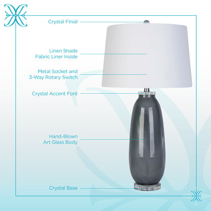 Crystal Breeze Art Glass & Crystal Table Lamp (Set of 2) - Gray Cloud / Clear Crystal