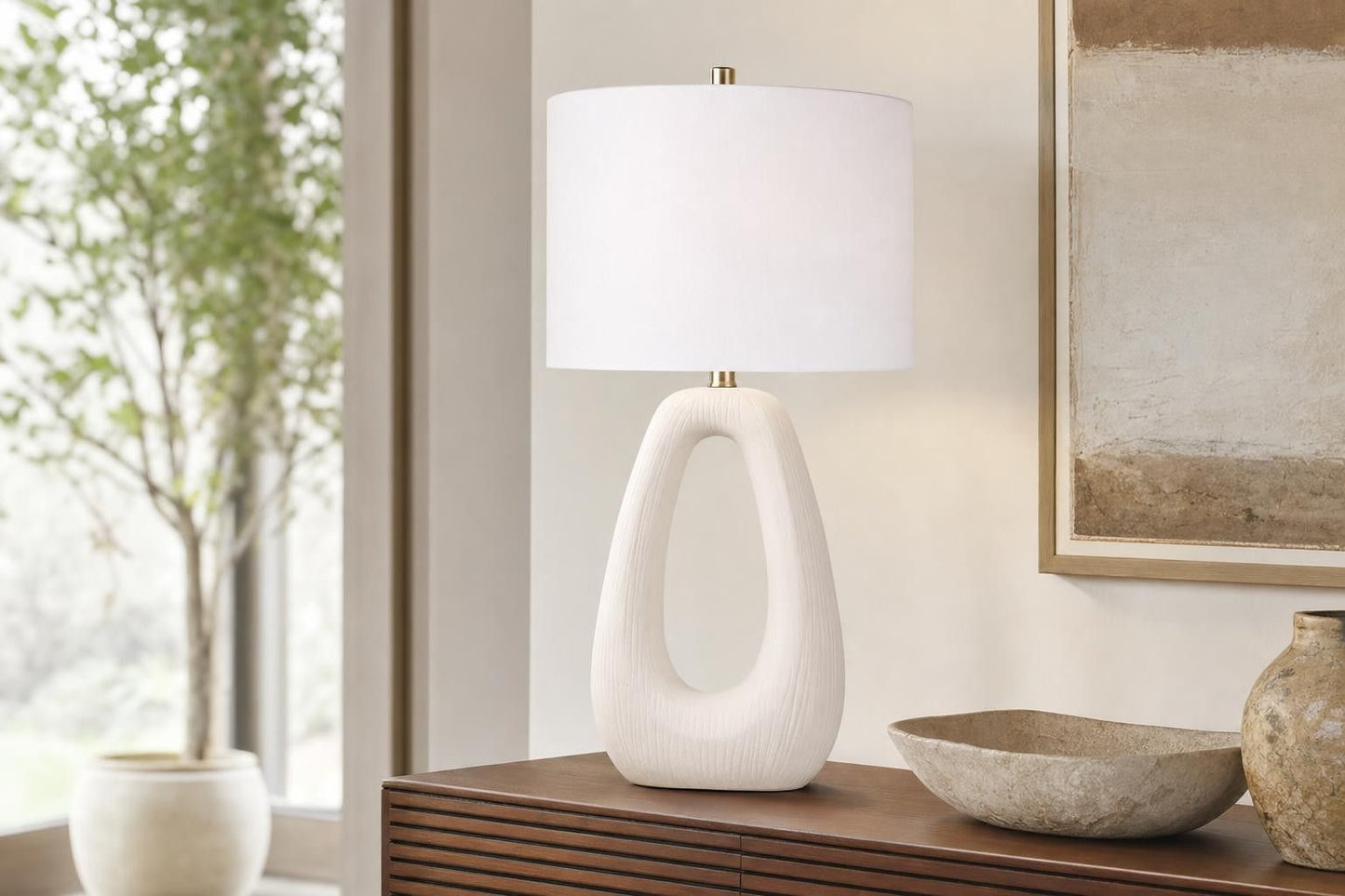 "Serenity Loop" Ceramic Table Lamp (Set of 2) - Textured White