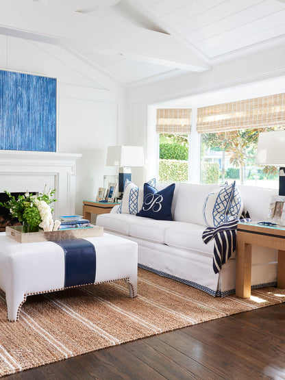 Barclay Butera Upholstery - Sheffield Leather Cocktail Ottoman - Blue