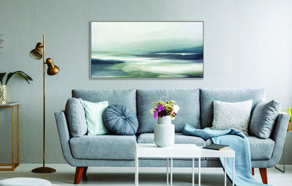"Serene Horizon" Hand-Embellished Canvas In Frame - Blue / Gray
