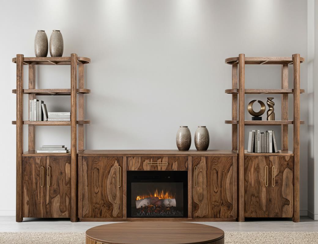 Balam - 80" Wall Unit With Electric Fireplace - Light Brown