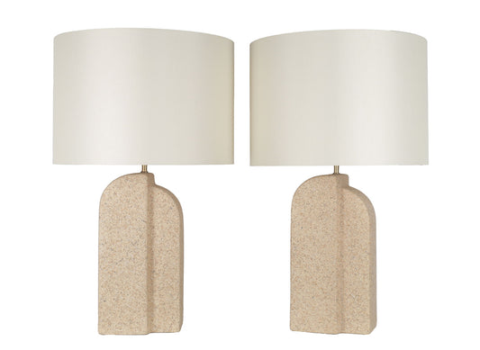 Sculpted Sandstone Ceramic Table Lamp (Set of 2) - Natural Rock