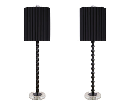 "Obsidian Elegance" Metal Buffet Lamp (Set of 2) - Black / Clear Crystal