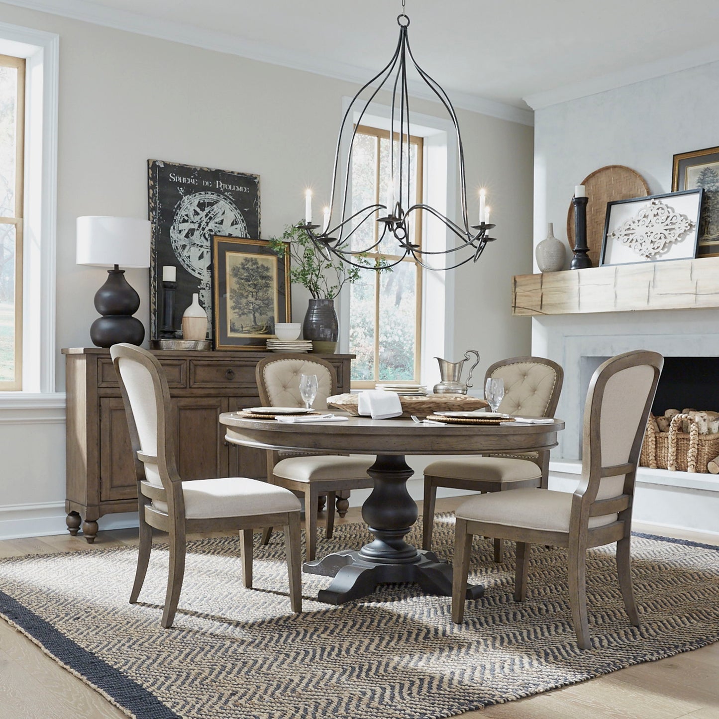 Americana Farmhouse - 5 Piece Pedestal Table Set - Dusty Taupe