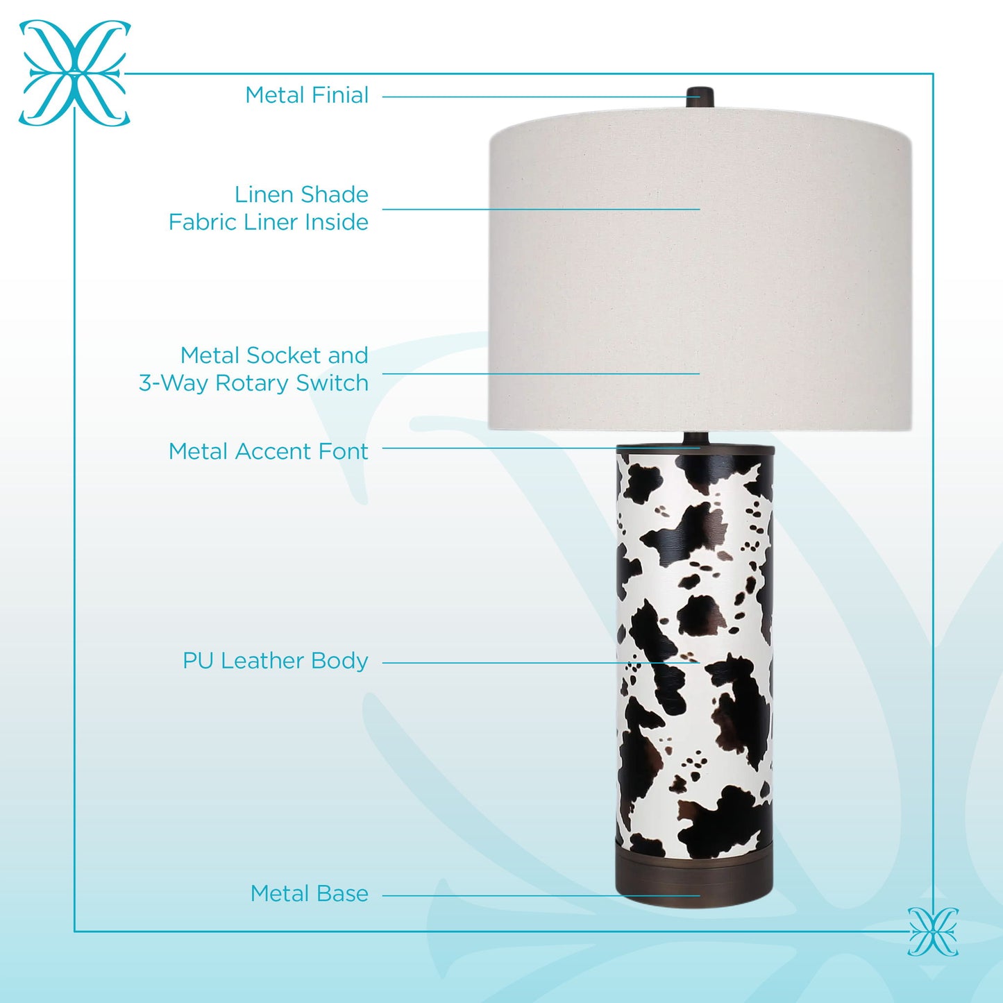 Painted Plains PU Leather & Metal Table Lamp (Set of 2) - Cowhide / Oil Rubbed Bronze
