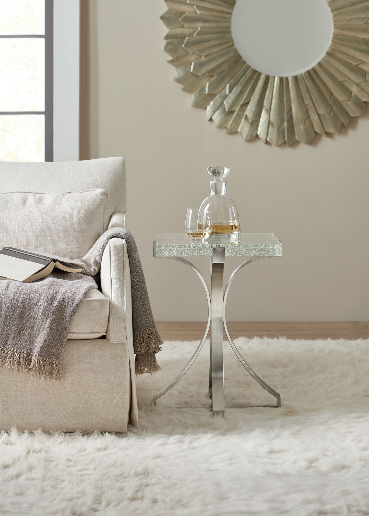 Melange - Bubble Glass Accent Table - Pearl Silver