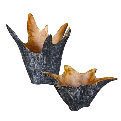 Starpetal - Indoor-Outdoor Wooden Bowls (Set of 2) - Black / Woodtone