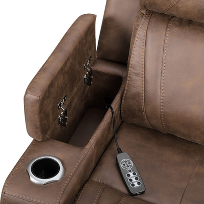 Carrow - Sofa With Power Headrest & Footrest, Stereo, Massage - Brown