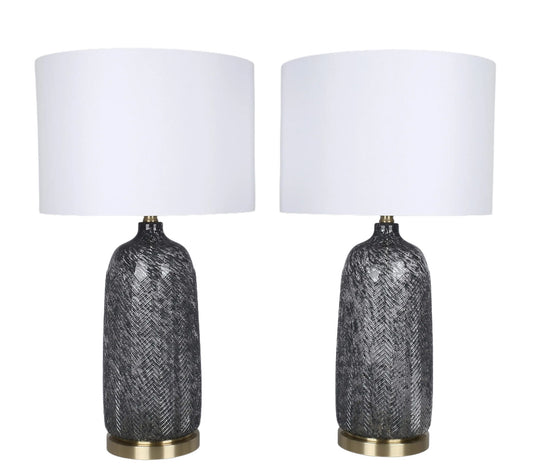 Midnight Weave Art Glass & Metal Table Lamp (Set of 2) - Midnight Weave Art Glass