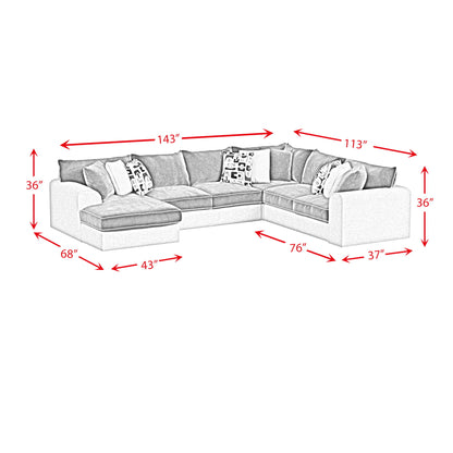 Klein - LHF Armless Return Sofa With 3 Pillows - Bentley Ash / Zaftig Ebony