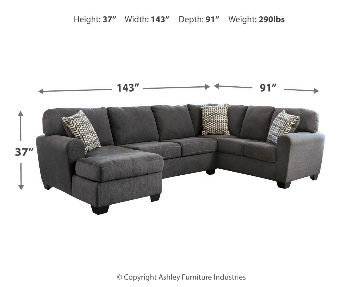 Ambee - Left Arm Facing Corner Chaise 3 Pc Sectional - Slate