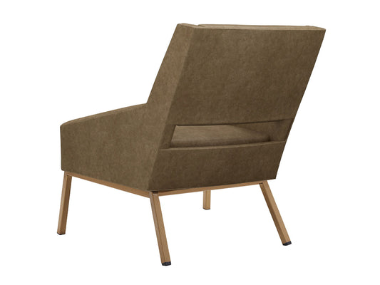 Kitano - Amani Leather Chair With Bright Brass Base - Dark Brown