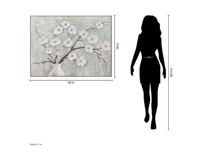Porcelain Boughs - 48 X 36 - Hand-Painted Canvas In Frame - White