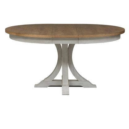 Farmhouse Reimagined - Oval Pedestal Table Base - Antique White / Chestnut Tops