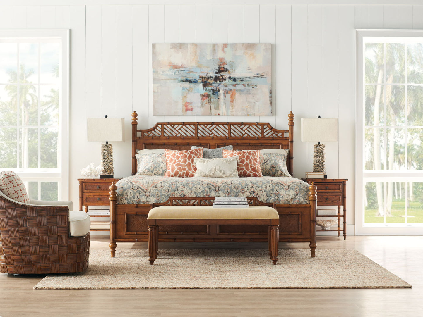 Island Estate - Plantain Upholstered Bed Bench - Beige / Dark Brown