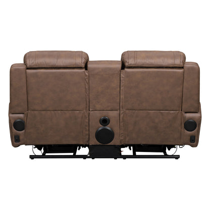 Carrow - Loveseat With Power Headrest, Footrest & Cooler, Massage, Stereo - Brown
