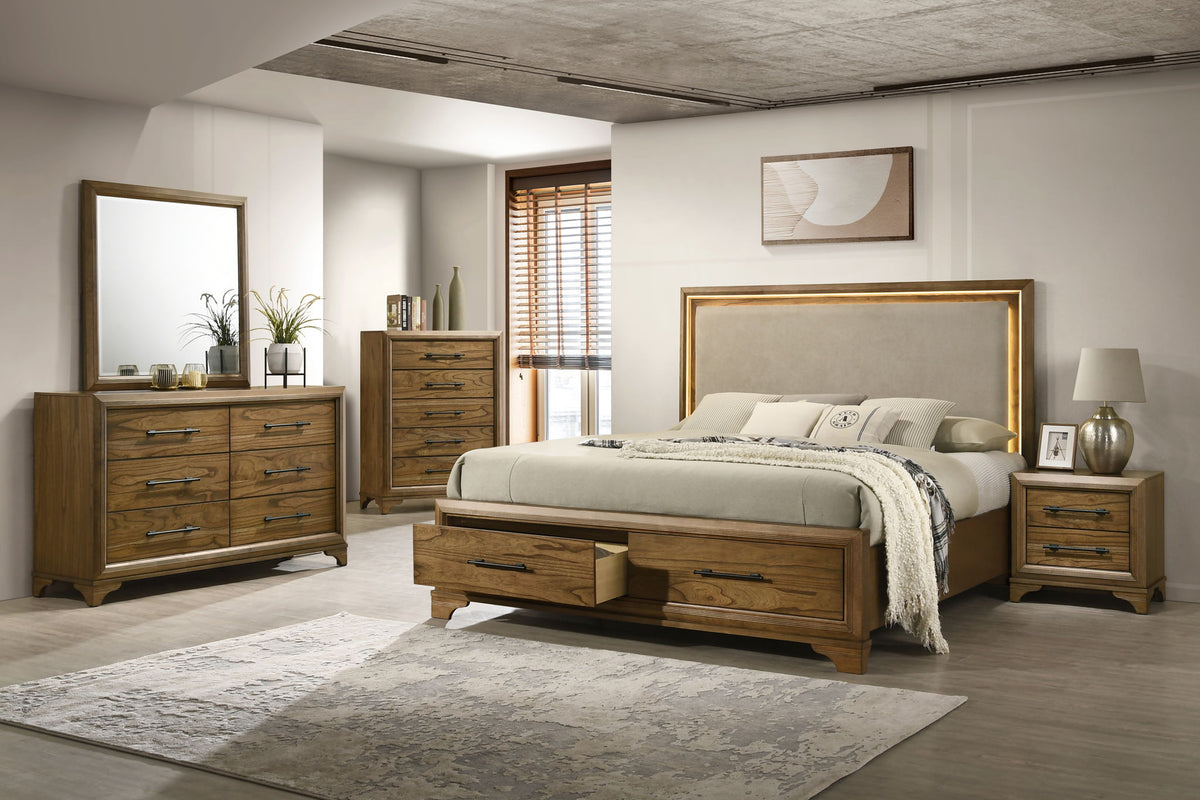 Talcott - Queen Lighted Headboard - Honey
