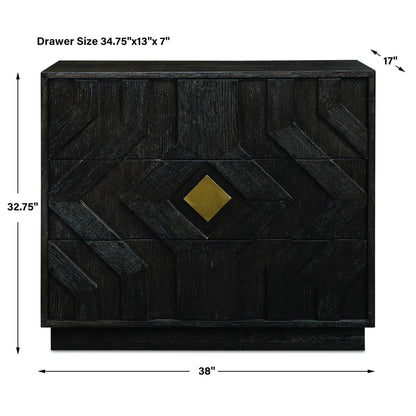 Faulkner - 3 Drawer Modern Chest - Black / Brass