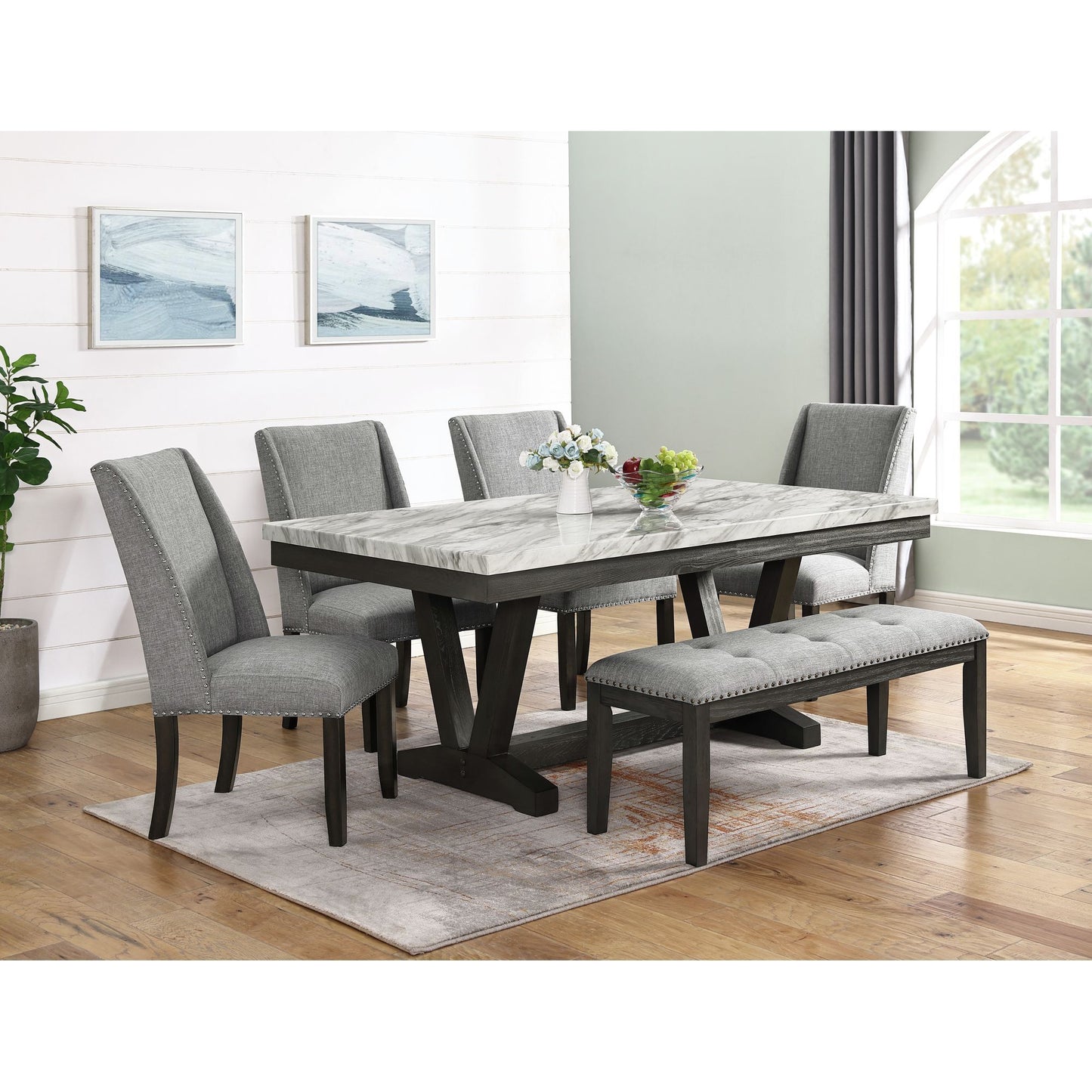 Everdeen - Side Chair With Gray Fabric and Nail Heads (Set of 2) - Charcoal