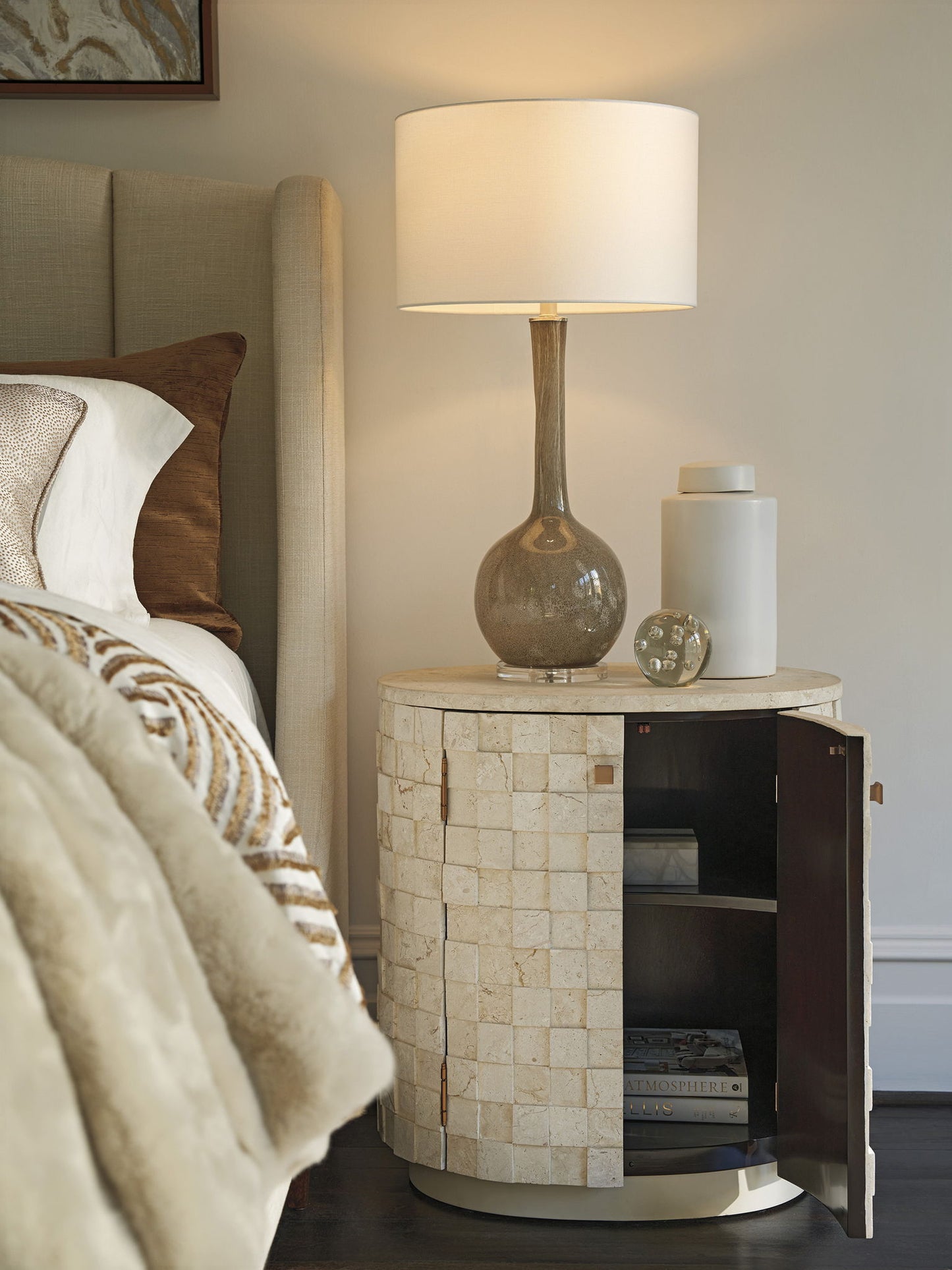Rendezvous - Albion Stone Oval Nightstand - Beige